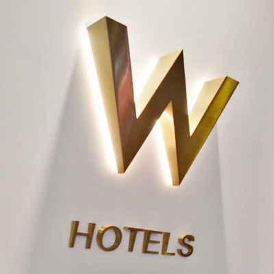 Custom Edelstahl Hintergrundbeleuchtung Led Kanal Buchstaben 3D Metall Licht Schild Logo für Hotelschilder